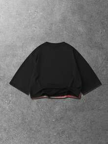 ROMWE MEN Spring/Summer Casual Graphic Men'S Blurred Portrait Print 3/4 Sleeve T-Shirt, Loose Fit - Black - View 9