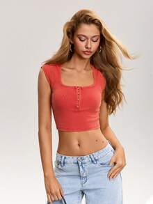 SHEIN ICON Y2k Women's Goth Sexy Casual Solid Color Cropped Tank Top, Summer - Redwood - View 15