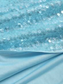 Sweetra Women's New Summer Dress, New Year, Halloween, Christmas Costume, Thanksgiving Outfit, Suitable For Party, Commute, Daily, Travel, Holiday, Women's Sequin Dress, Shiny Dress, Glitter Dress, Summer Dress, Christmas Party Dress, Women's Party Dress, Women's Beach Outfit, Women's Beach Dress, Cinched Waist Bow Design A-Line Sleeveless Mini Dress - Blue - View 4