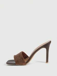 CUCCOO SZL Women's French Style High Heel Shoes With Rhinestone Ankle Strap, Shiny Nightclub Party Runway Sandals, Summer Open Toe & Heel Slides Valentine's Day - Brown - View 4