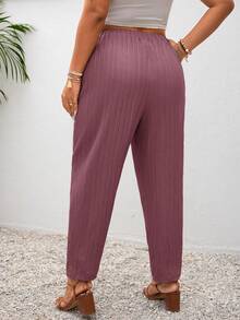 SHEIN Frenchy 大码度假纯色打结休闲裤，带口袋 - 藕粉色 - 查看 6