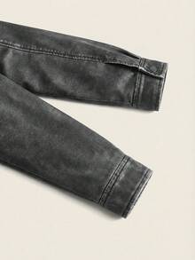 Aveloria Affinna Drop Shoulder Zip Up Belted Moto Jacket  - Grey - View 3