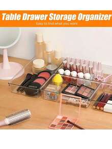 Hộp đựng mỹ phẩm, bộ ngăn kéo trong suốt, 7 kích cỡ để bàn trang điểm, vách ngăn bằng nhựa chống trượt, thích hợp đựng mỹ phẩm, dụng cụ nhà bếp, văn phòng phẩm, v.v., hộp đựng dễ lau chùi giúp sắp xếp nhà cửa gọn gàng, khay đa chức năng cho phòng tắm và phòng thay đồ. - Nhiều màu - Xem 6