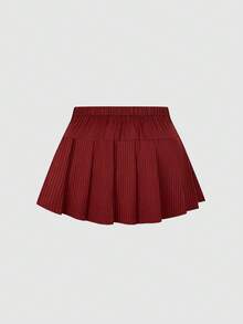 SHEIN Sweetro 大码女装时尚甜美休闲褶皱条纹金属朋克迷你裙 - 酒紅色 - 查看 2