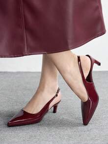 CUCCOO BIZCHIC Women's Pointed Toe Mid Heel Burgundy Backless Pumps, Minimalist Commuter Daily Versatile Office Shoes, Spring/Autumn Valentine's Day - Burgundy - View 3