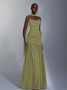 Elitara Elegant Wine Red Minimalist High-Elastic Mesh Strapless Ruched Waist A-Line Dress, Suitable For Dates, Singles Parties, Weddings, Formal Events