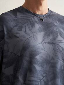 Manfinity Dauomo 男士圆领植物印花休闲百搭通勤短袖T恤 - 灰色 - 查看 8