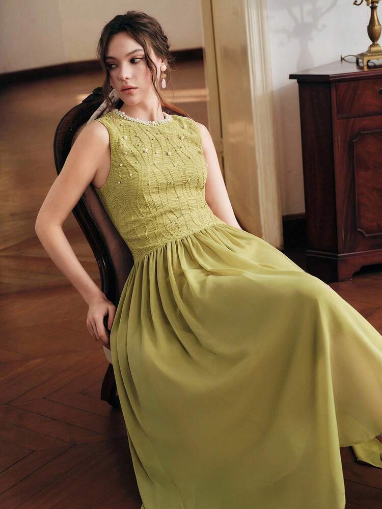 Best-Selling Elegant Chiffon Flared Women's Dress, Fitted Textured Sophisticated Midi Dress