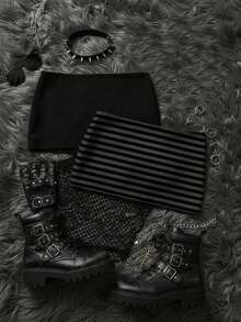 Attitoon 2 件套黑色和黑/灰条纹全身印花迷你裙套装，百搭性感，适合初秋、复古、学院风、可爱、Y2K、波西米亚风、嬉皮士、音乐节、秋冬 - 彩色 - 查看 9