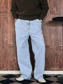 ESTAVOR Męskie jeansy z kieszeniami, luźne, szerokie, uniwersalne, casualowe - Niebieski - Zobacz 10