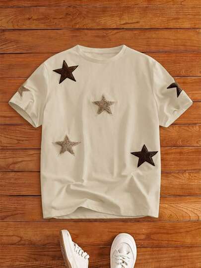 HIMLAND Men's Casual Everyday Embroidered Star Short Sleeve T-Shirt Men White T-Shirt Men Tshirt Men  Graphic Tees Men Pattern T-Shirt Men Vintage T-Shirt Camo