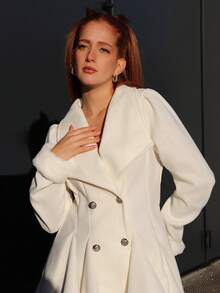 SILVIA DI SANTO Women's Mink Fur Cuff Collar Waist A-Line Elegant Everyday Commute Thick Woolen Coat - Apricot - View 3