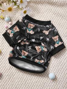 PETSIN 1 Printed Brown Bear Flannel Sweatshirt, Thick And Warm For Pets In Autumn And Winter, Black