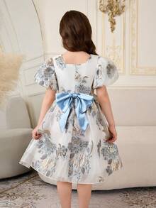 Vestido Floral Fofo com Laço para Meninas Jovens - Multicolorido - Visão 2