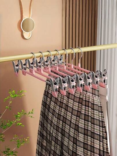 10PCS No Trace Plastic Coated Stainless Steel Pants Hangers Adjustable Non Slip Clips For Trousers Skirts Clothes Organizer Wardrobe Storage Home