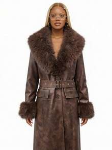 SHEIN Manteaux en fausse fourrure pour femmes - Tabac - Voir 4