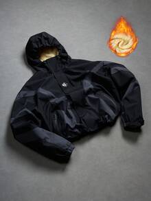 PAVTROS 男士休闲长袖保暖风衣，黑色拼接百搭款，INS风，适合秋冬季搭配及日常穿着，户外徒步，拍照必备，送给男友/老公的完美礼物，男士休闲，Y2K风格宽松飞行员夹克风衣保暖外套 - 黑色 - 查看 7