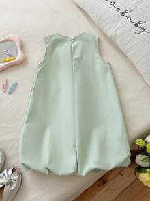 SHEIN Playful Pals 少女休闲蝴蝶结装饰无袖公主泡泡灯笼设计吊带裙，夏季 - 薄荷綠 - 查看 2