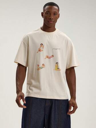 Musero Camiseta de manga corta con cuello redondo y estampado gráfico en la parte delantera, estilo callejero de otoño e invierno