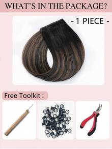 蝴蝶结发片，真人发，无胶OVO PU孔，天才手工编织，隐形DIY双层发片，直发，1片装，16英寸