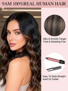 蝴蝶结发片，真人发，无胶OVO PU孔，天才手工编织，隐形DIY双层发片，直发，1片装，16英寸