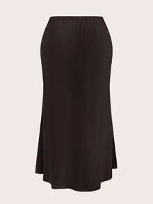 Firerie Plus Size Elegant Dark Brown Maxi Skirt For Casual Outings, Afternoon Tea, Gatherings, Dates, Evening And Autumn Fall - Coffee Brown - View 2