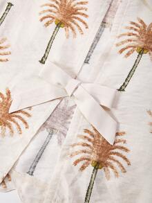 SHEIN 2pcs Girls Coconut Tree Print Bow Backless Camisole And Wide Leg Pants Set - Apricot - View 9