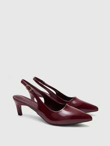 CUCCOO BIZCHIC Women's Pointed Toe Mid Heel Burgundy Backless Pumps, Minimalist Commuter Daily Versatile Office Shoes, Spring/Autumn Valentine's Day - Burgundy - View 2