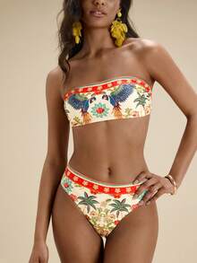 Travachic 女士印花抹胸比基尼套装，女士夏季服装，女士泳衣，女士泳装 - 彩色 - 查看 7