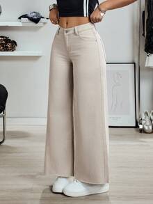 SHEIN Tall Jeans de pierna ancha versátiles y casuales con bolsillos y botones para mujer - Gris - Ver 3