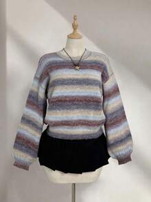 Elamini Women's Autumn/Winter Ombre Dropped Shoulder Long Sleeve Loose Casual Fashionable Sweater - Multicolor - View 3