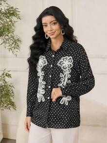 Modelyn Fashionable New Polka Dot Embroidered Black Blouse For Women - Black - View 3