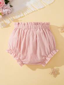 SHEIN Baby Girl Solid Color Ruffle Hem Pleated Shorts - Pink - View 2