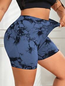 SHEIN Rhythm Era 2 chiếc quần short nữ cỡ lớn nhuộm màu tie-dye, màu đen, xám, xanh navy, thích hợp cho yoga, golf, thể thao ngoài trời. - Nhiều màu - Xem 5