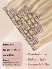 Beige Blonde Mix Medium Blonde With Platinum Blonde Clip In Hair Extensions Real Human Hair 120g 7pcs Clip In Human Hair Extensions Straight Remy Hair Clip In Extensions - P18/22/60 - View 3