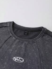 ROMWE MEN Essentials Men's Geometric Pattern Patchwork Crew Neck Casual Washed Tank Top Spring/Summer - Grey - View 3