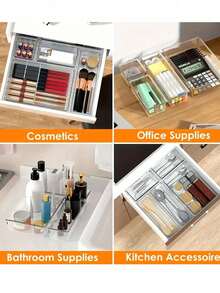 Hộp đựng mỹ phẩm, bộ ngăn kéo trong suốt, 7 kích cỡ để bàn trang điểm, vách ngăn bằng nhựa chống trượt, thích hợp đựng mỹ phẩm, dụng cụ nhà bếp, văn phòng phẩm, v.v., hộp đựng dễ lau chùi giúp sắp xếp nhà cửa gọn gàng, khay đa chức năng cho phòng tắm và phòng thay đồ. - Nhiều màu - Xem 4