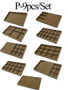 首饰托盘收纳盒，项链耳环戒指展示收纳盒，可堆叠首饰盒化妆品收纳盒，适用于耳环、项链、戒指、手链、吊坠、珍珠等饰品。 - 棕色 - 查看 29