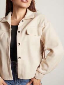 Lupita Cardoza 秋冬款翻盖口袋落肩纽扣前开襟大衣 - 杏色 - 查看 5