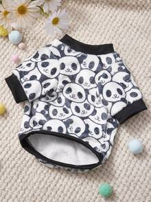 PETSIN 1件印花熊猫法兰绒卫衣，厚实保暖，适合宠物秋冬季穿着 - 彩色 - 查看 6