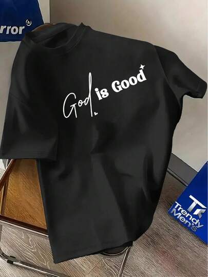 Manfinity Dauomo Plus Size Men's Slogan Print Round Neck Short Sleeve Casual T-Shirt