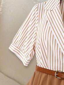 GlowEve 女士条纹印花撞色优雅中长短袖连衣裙 - 彩色 - 查看 4