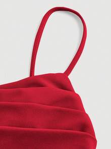 SHEIN Girlism Teen Girl Solid Color Ruched Front Waist Cinched Camisole Dress - Red - View 3