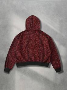 ROMWE MEN Street Life 男士复古美式豹纹连帽卫衣 - 紅色 - 查看 2