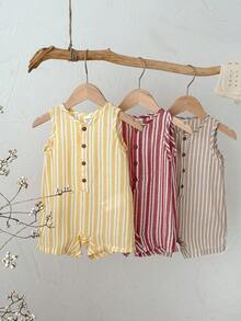 SHEIN 3pcs/Set Newborn Unisex Baby Casual Striped Sleeveless Romper, Summer Basic Bodysuit Set - Multicolor - View 10