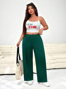 Solflare Quần dài ống đứng màu trơn tối giản dành cho nữ cỡ lớn, thích hợp cho lễ tốt nghiệp, tựu trường, hoặc trang phục giáo viên mùa thu/đông. - Màu xanh lá cây đậm - Xem 5