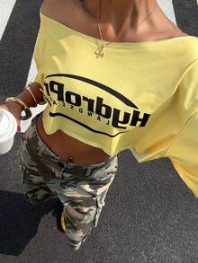 StreetHx Women's Casual Printed Short Top - Yellow - View 1