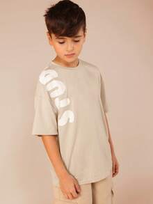 SUMWON Boys Oversized Crew Neck Short Sleeve Graphic Tee With White Letter Print Front And Back Design Cotton Casual Vacation - White - View 1