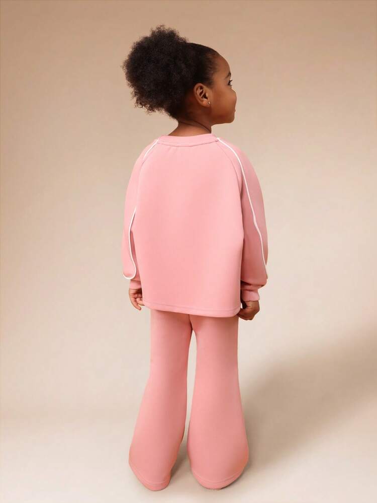 Hoodie And Flare Sweatpants Set With Logo