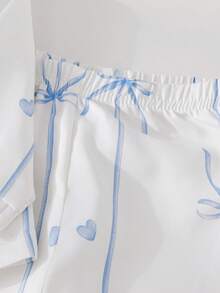 SHEIN 2pcs Baby Girls' Casual Butterfly & Ribbon Print Long Sleeve Top And Pants Homewear Set, Pink Baby Pj Set - Blue and White - View 5